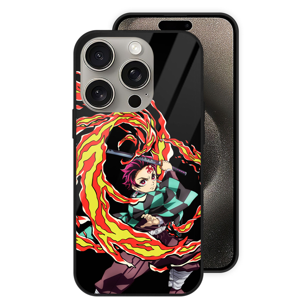 （画像用） 鬼滅の刃 竈門 炭治郎／かまど たんじろう Kamado Tanjirou 【iPhone15Pro対応】スマホケース 耐衝撃＆黄変防止 背面ガラス