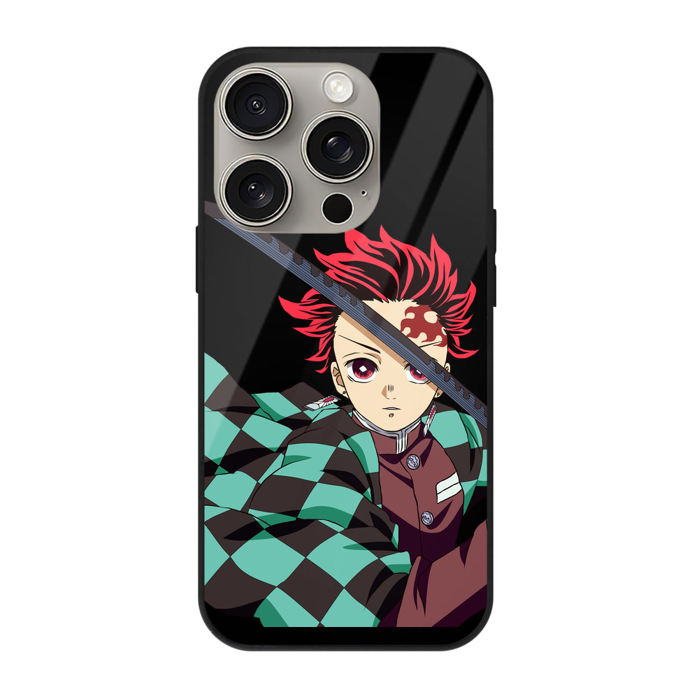 （画像用） 鬼滅の刃 竈門 炭治郎／かまど たんじろう Kamado Tanjirou 【iPhone15Pro対応】スマホケース 耐衝撃＆黄変防止 背面ガラス