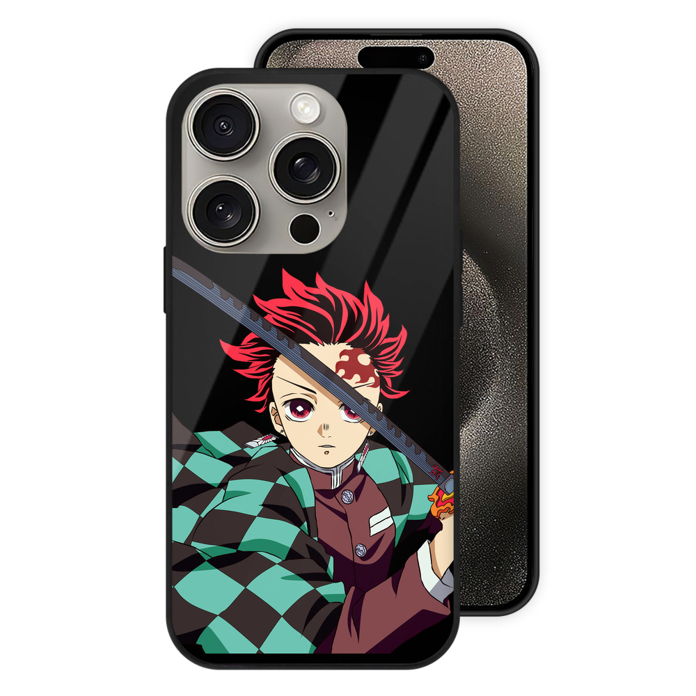 （画像用） 鬼滅の刃 竈門 炭治郎／かまど たんじろう Kamado Tanjirou 【iPhone15Pro対応】スマホケース 耐衝撃＆黄変防止 背面ガラス