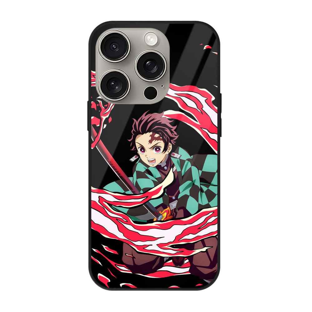 （画像用） 鬼滅の刃 竈門 炭治郎／かまど たんじろう Kamado Tanjirou 【iPhone15Pro対応】スマホケース 耐衝撃＆黄変防止 背面ガラス