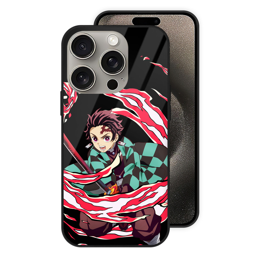 （画像用） 鬼滅の刃 竈門 炭治郎／かまど たんじろう Kamado Tanjirou 【iPhone15Pro対応】スマホケース 耐衝撃＆黄変防止 背面ガラス