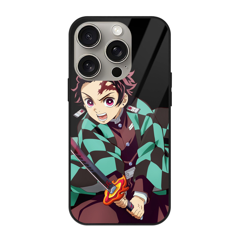 （画像用） 鬼滅の刃 竈門 炭治郎／かまど たんじろう Kamado Tanjirou 【iPhone15Pro対応】スマホケース 耐衝撃＆黄変防止 背面ガラス