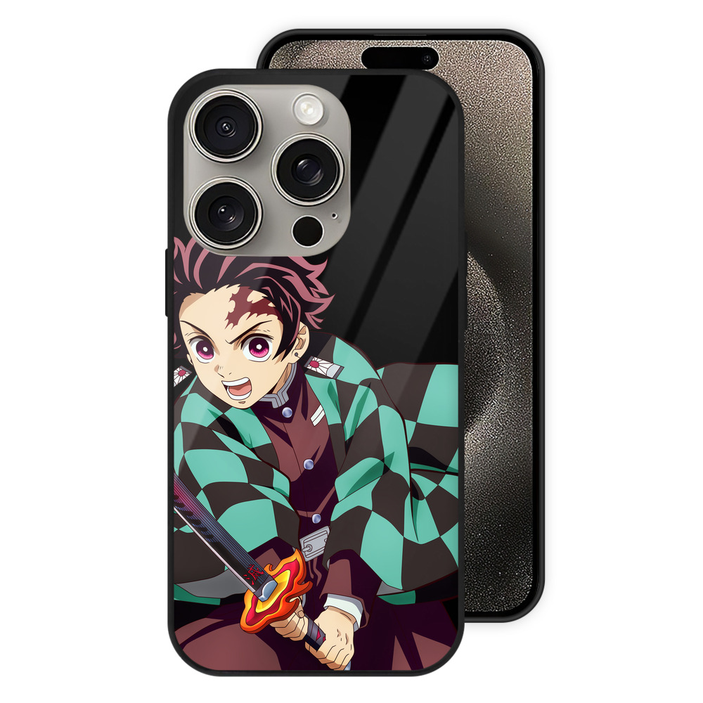 （画像用） 鬼滅の刃 竈門 炭治郎／かまど たんじろう Kamado Tanjirou 【iPhone15Pro対応】スマホケース 耐衝撃＆黄変防止 背面ガラス