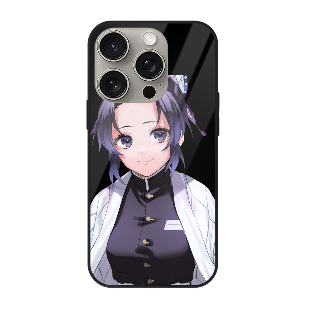 （画像用） 鬼滅の刃（きめつのやいば）蟲柱-胡蝶 しのぶ／こちょう しのぶ Kochou Shinobu 【iPhone15Pro対応】スマホケース 耐衝撃＆黄変防止 背面ガラス