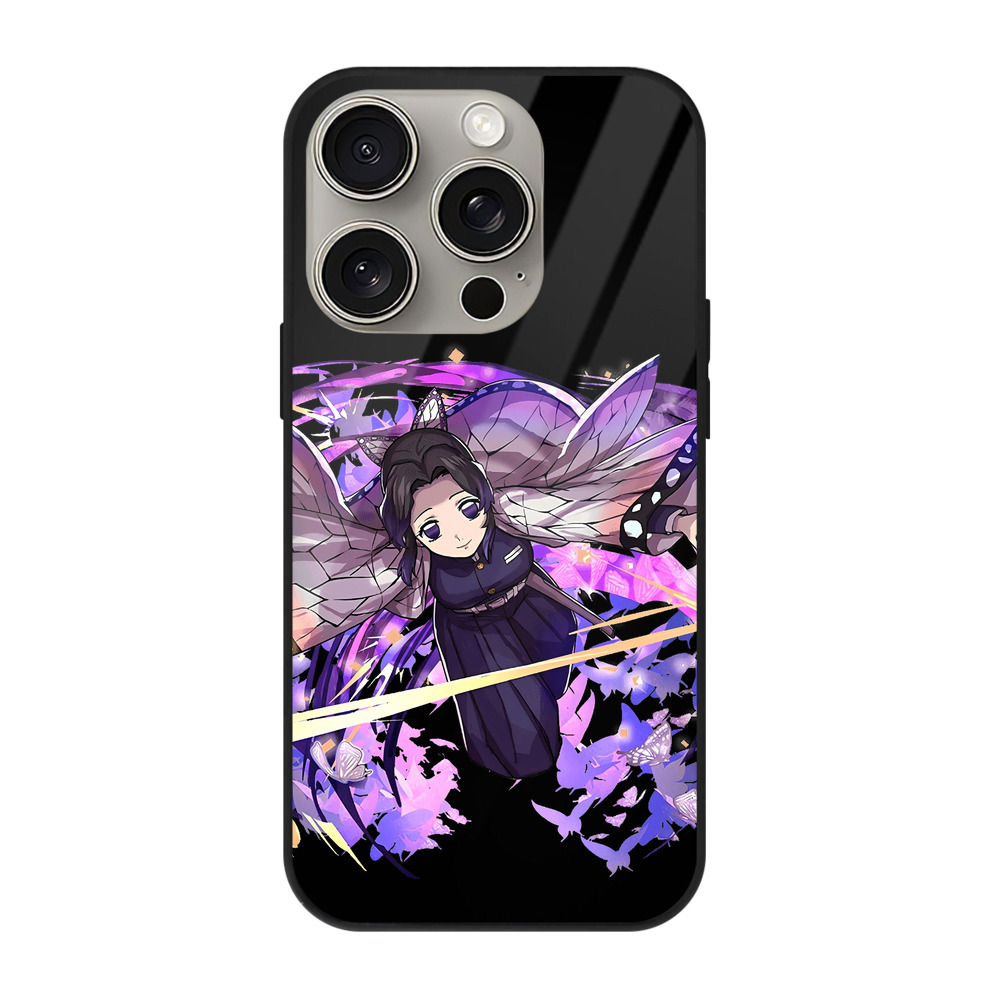 （画像用） 鬼滅の刃（きめつのやいば）蟲柱-胡蝶 しのぶ／こちょう しのぶ Kochou Shinobu 【iPhone15Pro対応】スマホケース 耐衝撃＆黄変防止 背面ガラス