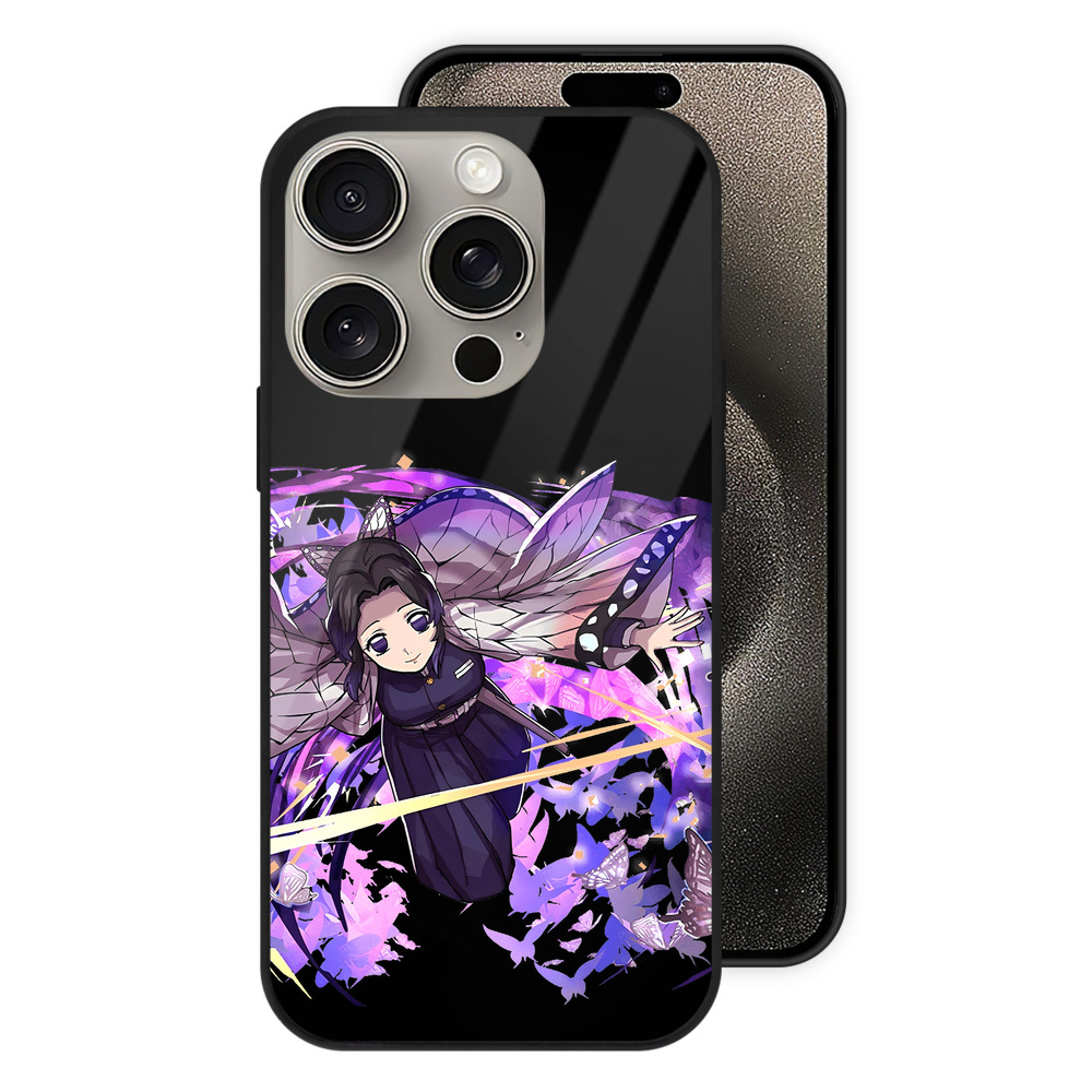 （画像用） 鬼滅の刃（きめつのやいば）蟲柱-胡蝶 しのぶ／こちょう しのぶ Kochou Shinobu 【iPhone15Pro対応】スマホケース 耐衝撃＆黄変防止 背面ガラス