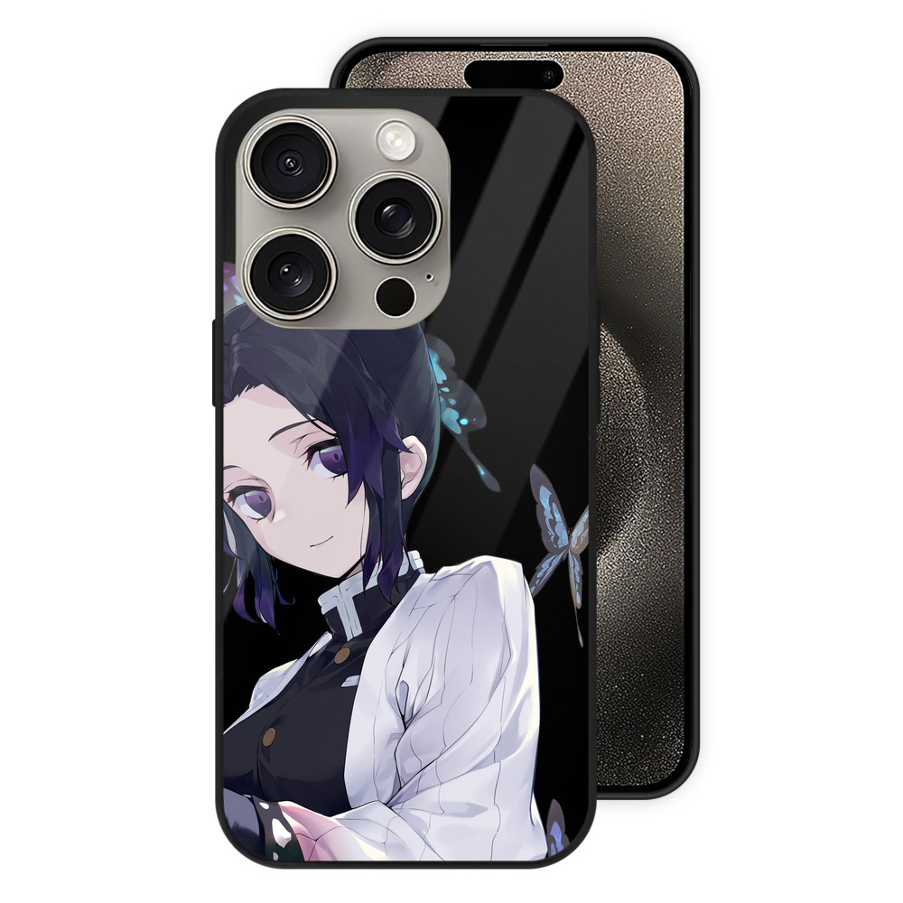 （画像用） 鬼滅の刃（きめつのやいば）蟲柱-胡蝶 しのぶ／こちょう しのぶ Kochou Shinobu 【iPhone15Pro対応】スマホケース 耐衝撃＆黄変防止 背面ガラス