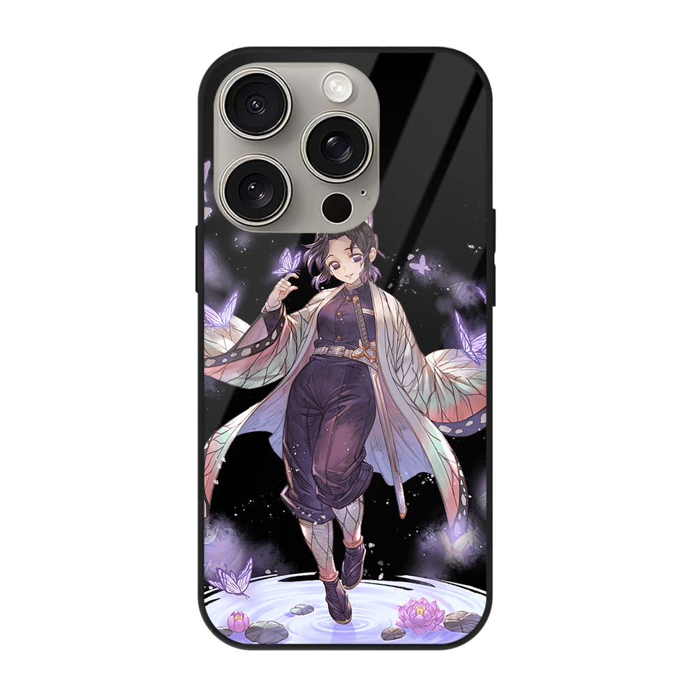 （画像用） 鬼滅の刃（きめつのやいば）蟲柱-胡蝶 しのぶ／こちょう しのぶ Kochou Shinobu 【iPhone15Pro対応】スマホケース 耐衝撃＆黄変防止 背面ガラス