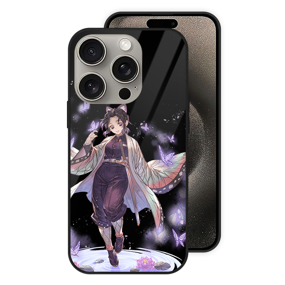 （画像用） 鬼滅の刃（きめつのやいば）蟲柱-胡蝶 しのぶ／こちょう しのぶ Kochou Shinobu 【iPhone15Pro対応】スマホケース 耐衝撃＆黄変防止 背面ガラス