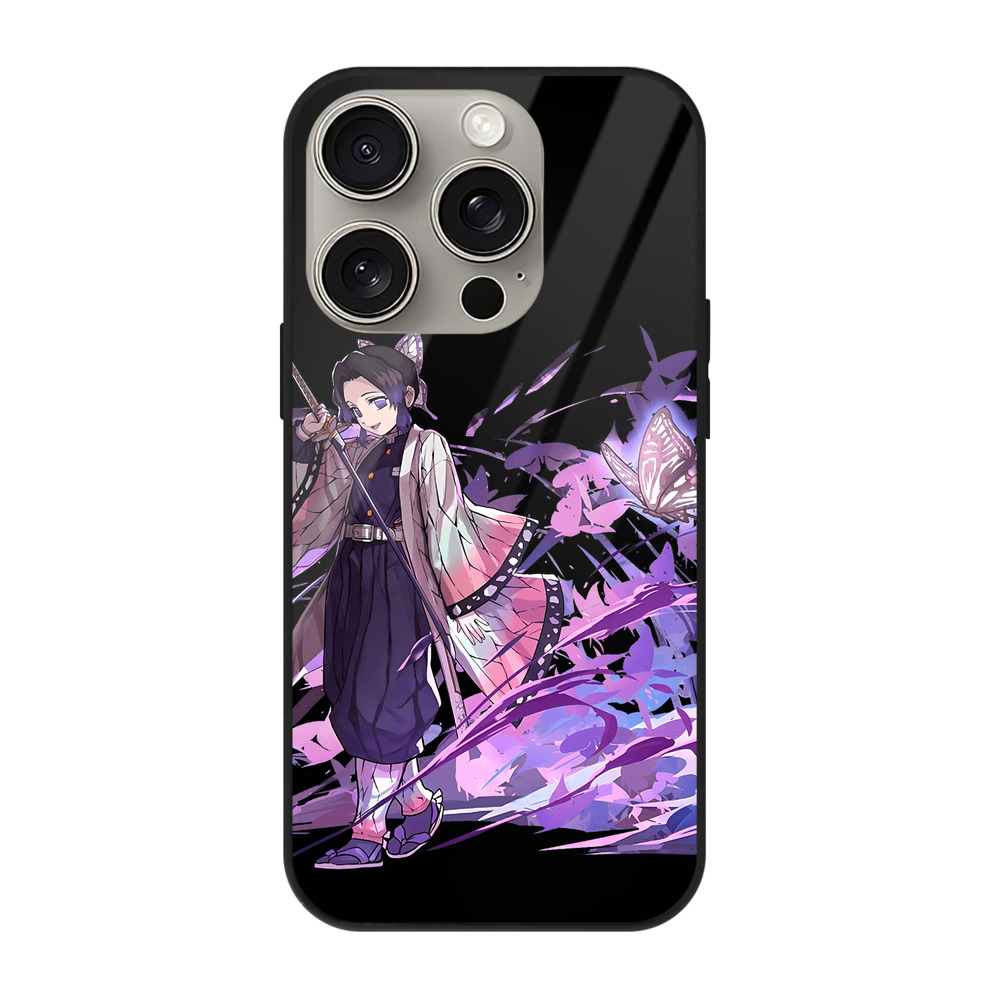 （画像用） 鬼滅の刃（きめつのやいば）蟲柱-胡蝶 しのぶ／こちょう しのぶ Kochou Shinobu 【iPhone15Pro対応】スマホケース 耐衝撃＆黄変防止 背面ガラス