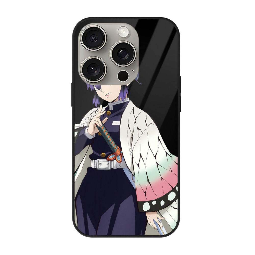 （画像用） 鬼滅の刃（きめつのやいば）蟲柱-胡蝶 しのぶ／こちょう しのぶ Kochou Shinobu 【iPhone15Pro対応】スマホケース 耐衝撃＆黄変防止 背面ガラス