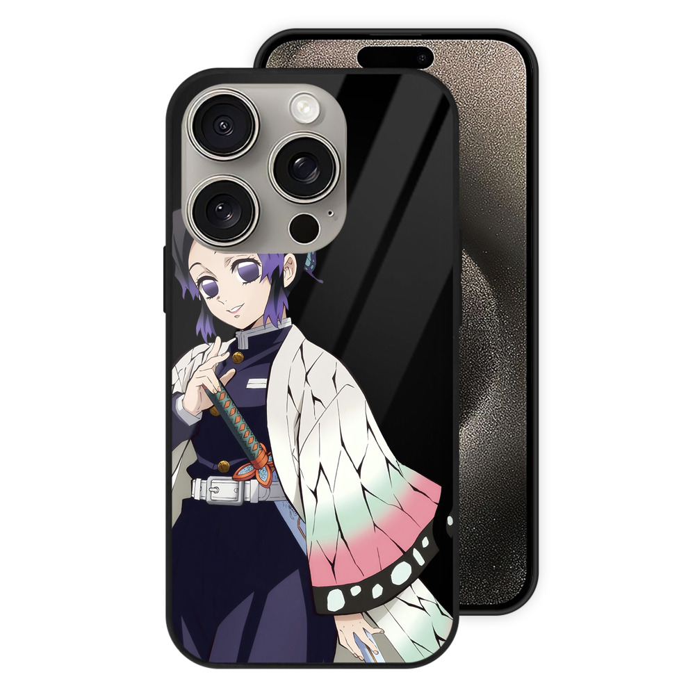 （画像用） 鬼滅の刃（きめつのやいば）蟲柱-胡蝶 しのぶ／こちょう しのぶ Kochou Shinobu 【iPhone15Pro対応】スマホケース 耐衝撃＆黄変防止 背面ガラス