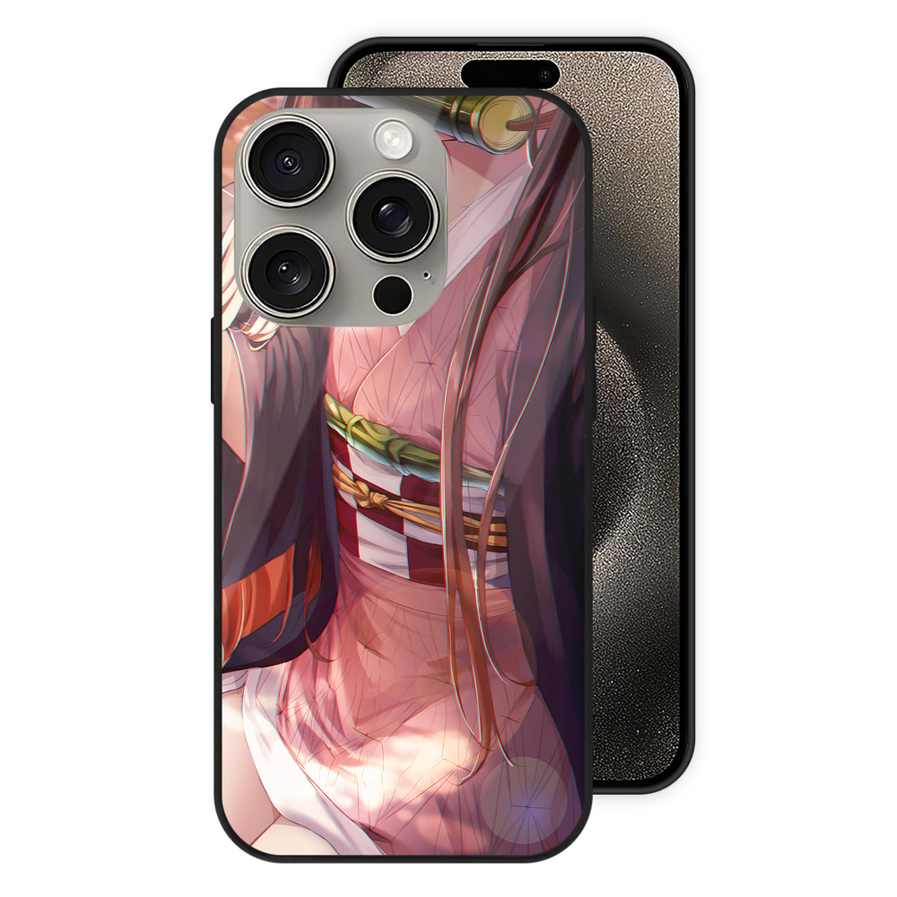 （画像用） 鬼滅の刃（きめつのやいば）竈門 禰󠄀豆子／かまど ねずこ Kamado Nezuko 【iPhone15Pro対応】スマホケース 耐衝撃＆黄変防止 背面ガラス
