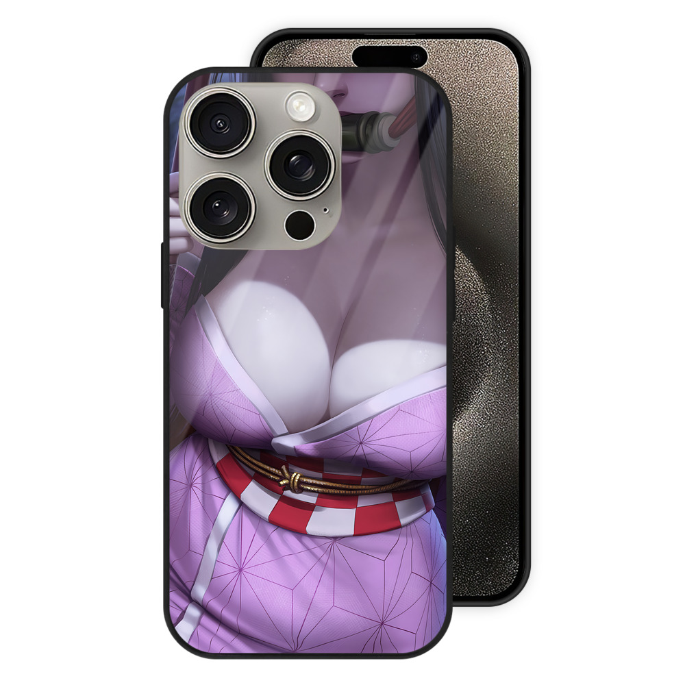 （画像用） 鬼滅の刃（きめつのやいば）竈門 禰󠄀豆子／かまど ねずこ Kamado Nezuko 【iPhone15Pro対応】スマホケース 耐衝撃＆黄変防止 背面ガラス