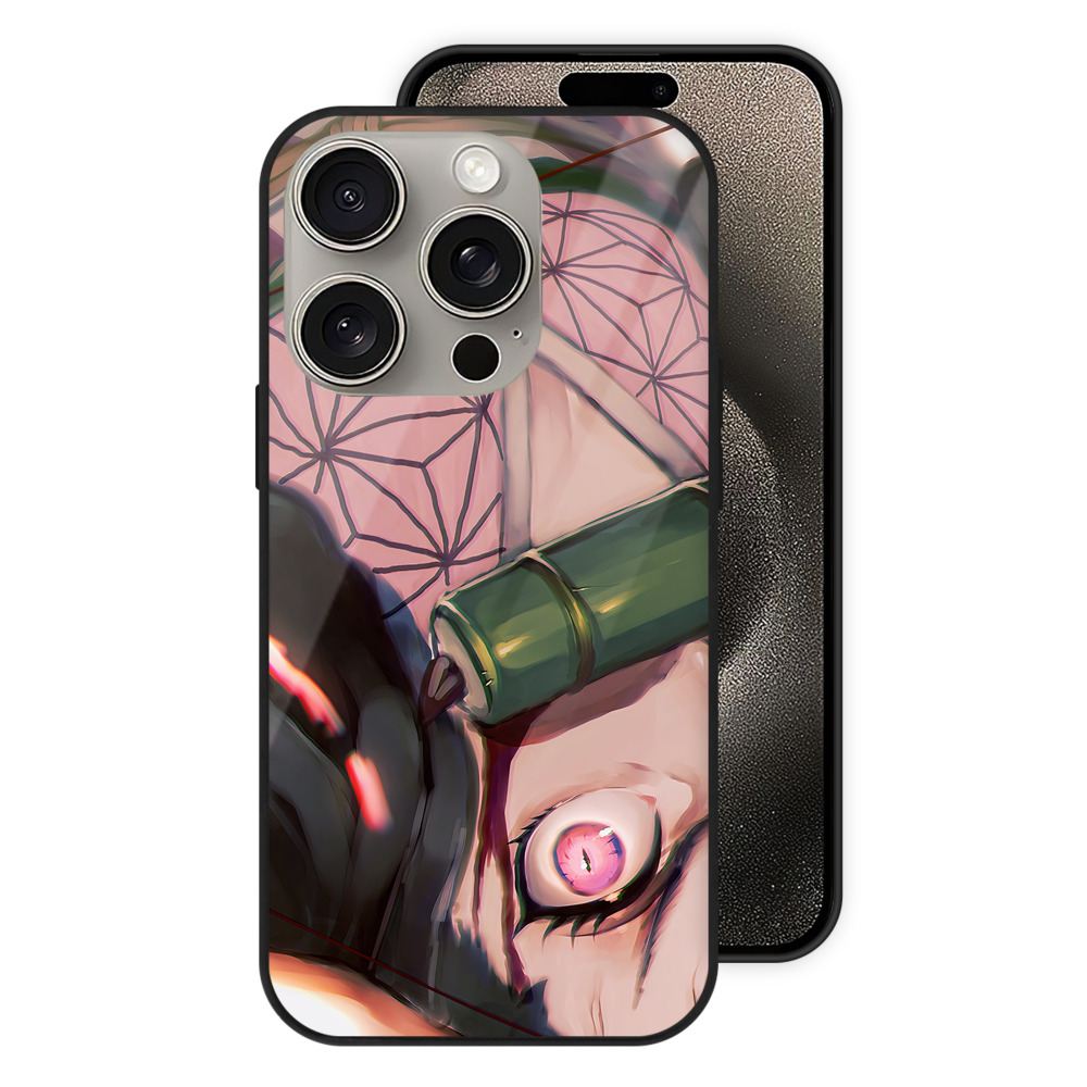 （画像用） 鬼滅の刃（きめつのやいば）竈門 禰󠄀豆子／かまど ねずこ Kamado Nezuko 【iPhone15Pro対応】スマホケース 耐衝撃＆黄変防止 背面ガラス