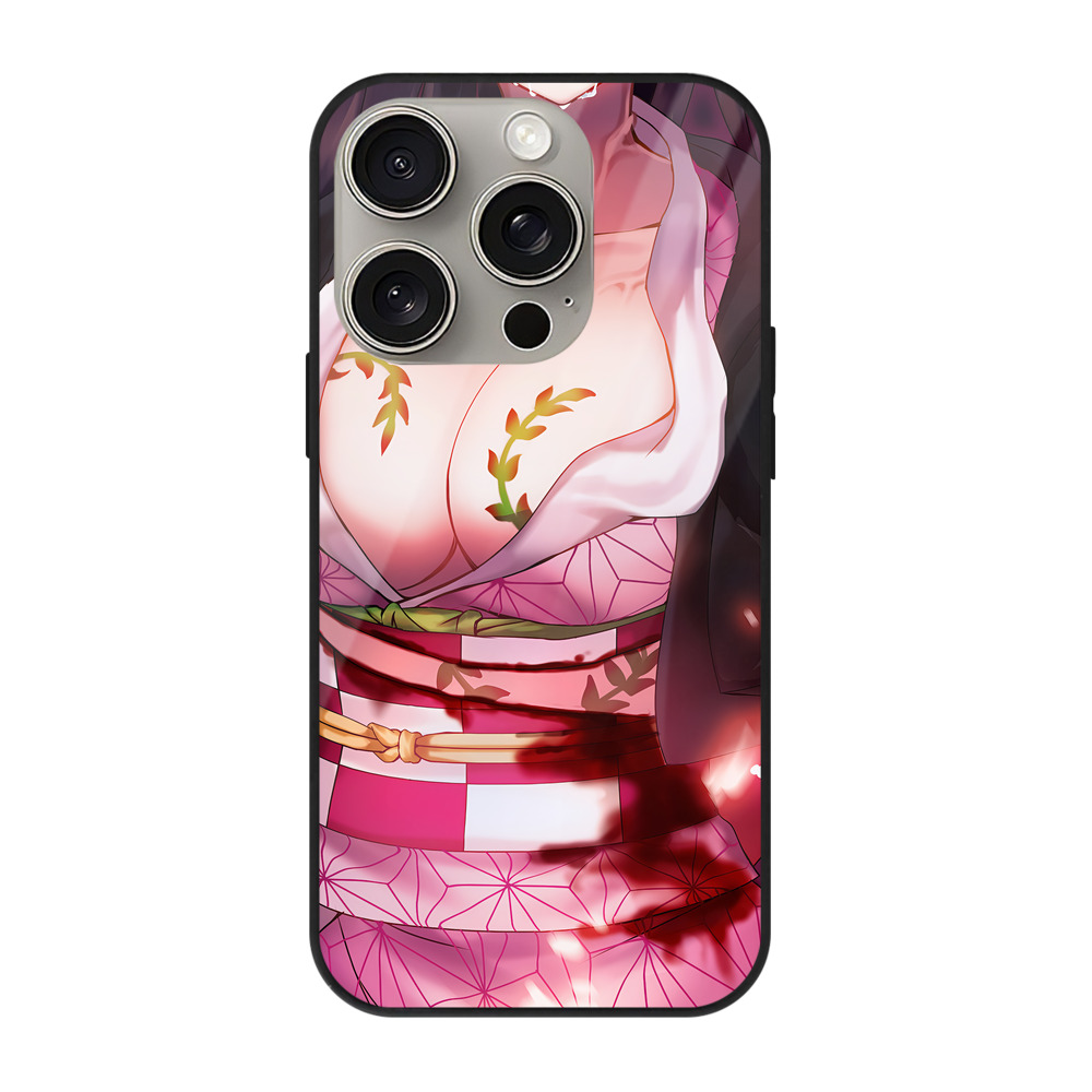 （画像用） 鬼滅の刃（きめつのやいば）竈門 禰󠄀豆子／かまど ねずこ Kamado Nezuko 【iPhone15Pro対応】スマホケース 耐衝撃＆黄変防止 背面ガラス