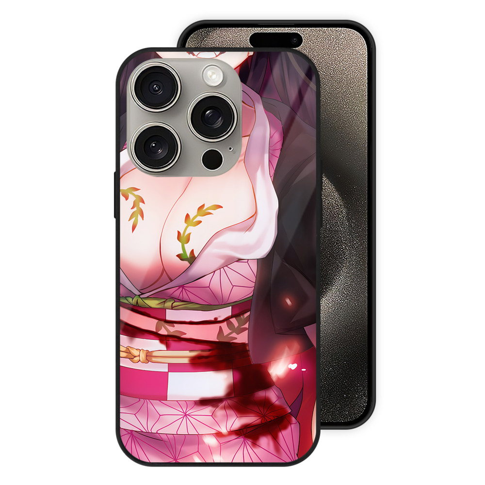 （画像用） 鬼滅の刃（きめつのやいば）竈門 禰󠄀豆子／かまど ねずこ Kamado Nezuko 【iPhone15Pro対応】スマホケース 耐衝撃＆黄変防止 背面ガラス