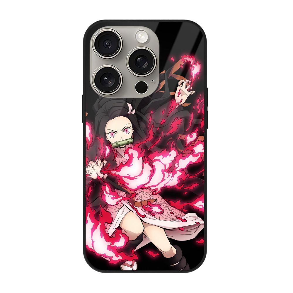 （画像用） 鬼滅の刃（きめつのやいば）竈門 禰󠄀豆子／かまど ねずこ Kamado Nezuko 【iPhone15Pro対応】スマホケース 耐衝撃＆黄変防止 背面ガラス