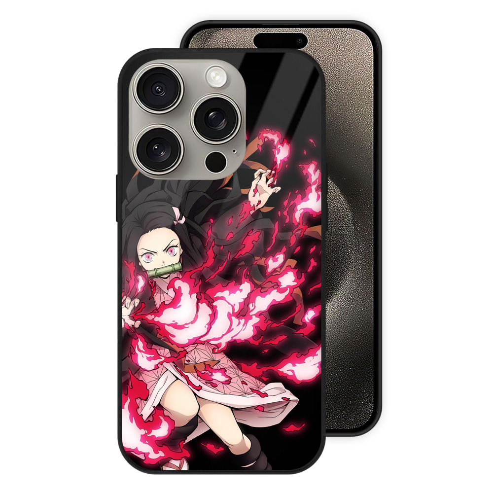 （画像用） 鬼滅の刃（きめつのやいば）竈門 禰󠄀豆子／かまど ねずこ Kamado Nezuko 【iPhone15Pro対応】スマホケース 耐衝撃＆黄変防止 背面ガラス