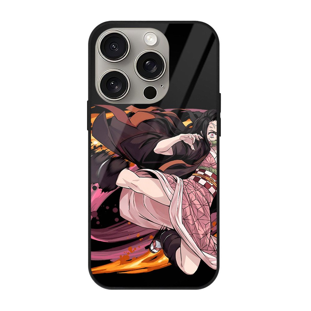 （画像用） 鬼滅の刃（きめつのやいば）竈門 禰󠄀豆子／かまど ねずこ Kamado Nezuko 【iPhone15Pro対応】スマホケース 耐衝撃＆黄変防止 背面ガラス