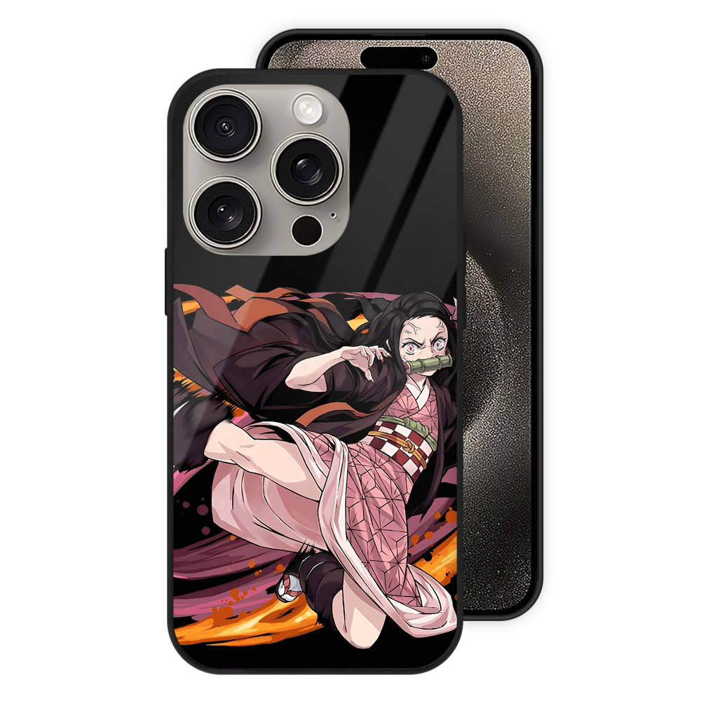 （画像用） 鬼滅の刃（きめつのやいば）竈門 禰󠄀豆子／かまど ねずこ Kamado Nezuko 【iPhone15Pro対応】スマホケース 耐衝撃＆黄変防止 背面ガラス