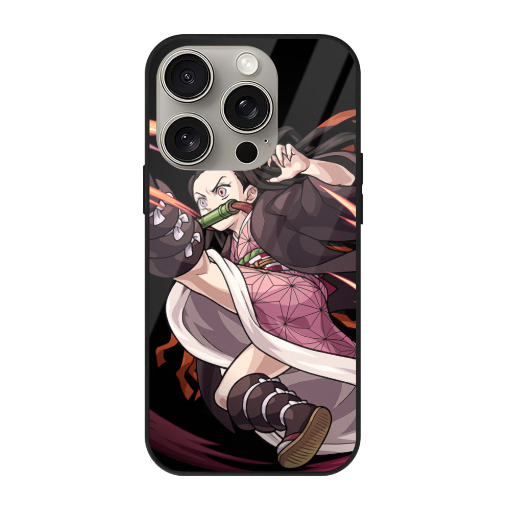（画像用） 鬼滅の刃（きめつのやいば）竈門 禰󠄀豆子／かまど ねずこ Kamado Nezuko 【iPhone15Pro対応】スマホケース 耐衝撃＆黄変防止 背面ガラス