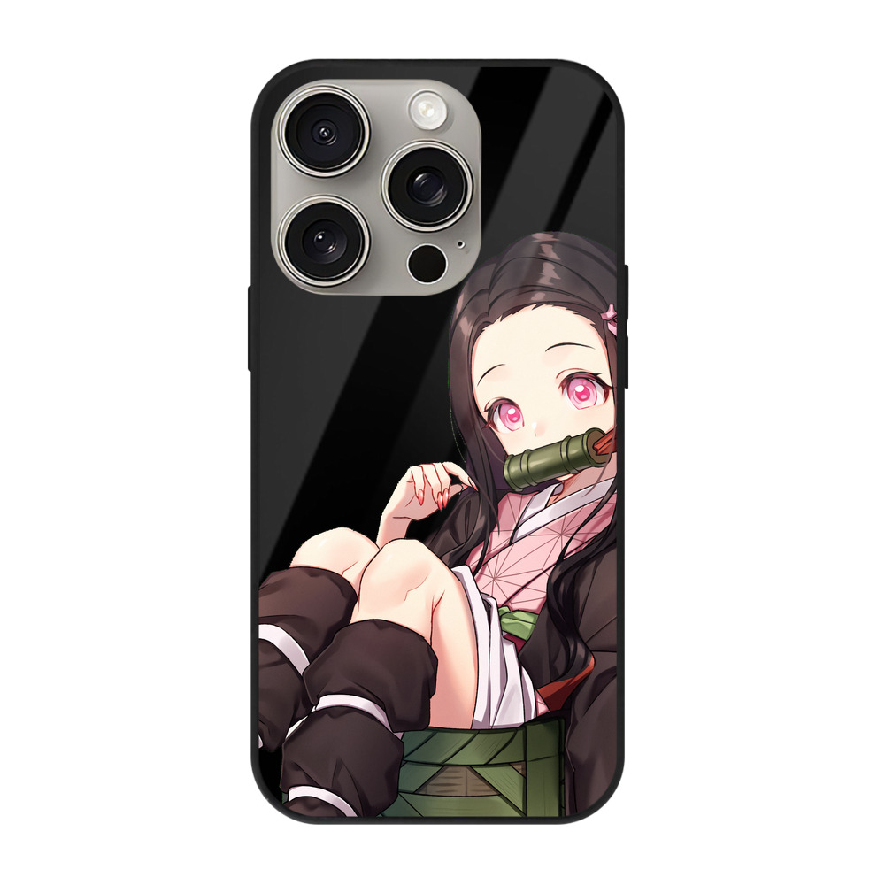 （画像用） 鬼滅の刃（きめつのやいば）竈門 禰󠄀豆子／かまど ねずこ Kamado Nezuko 【iPhone15Pro対応】スマホケース 耐衝撃＆黄変防止 背面ガラス