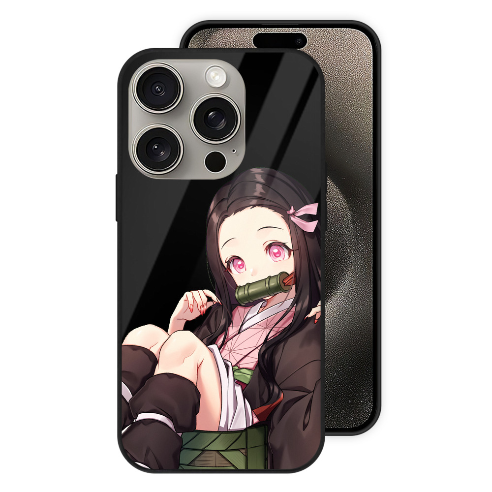 （画像用） 鬼滅の刃（きめつのやいば）竈門 禰󠄀豆子／かまど ねずこ Kamado Nezuko 【iPhone15Pro対応】スマホケース 耐衝撃＆黄変防止 背面ガラス