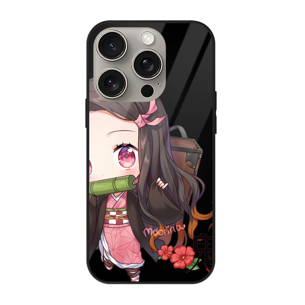 （画像用） 鬼滅の刃（きめつのやいば）竈門 禰󠄀豆子／かまど ねずこ Kamado Nezuko 【iPhone15Pro対応】スマホケース 耐衝撃＆黄変防止 背面ガラス