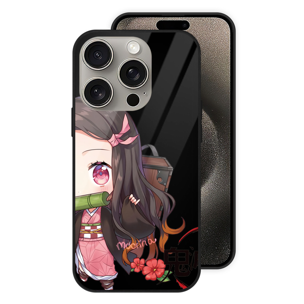 （画像用） 鬼滅の刃（きめつのやいば）竈門 禰󠄀豆子／かまど ねずこ Kamado Nezuko 【iPhone15Pro対応】スマホケース 耐衝撃＆黄変防止 背面ガラス