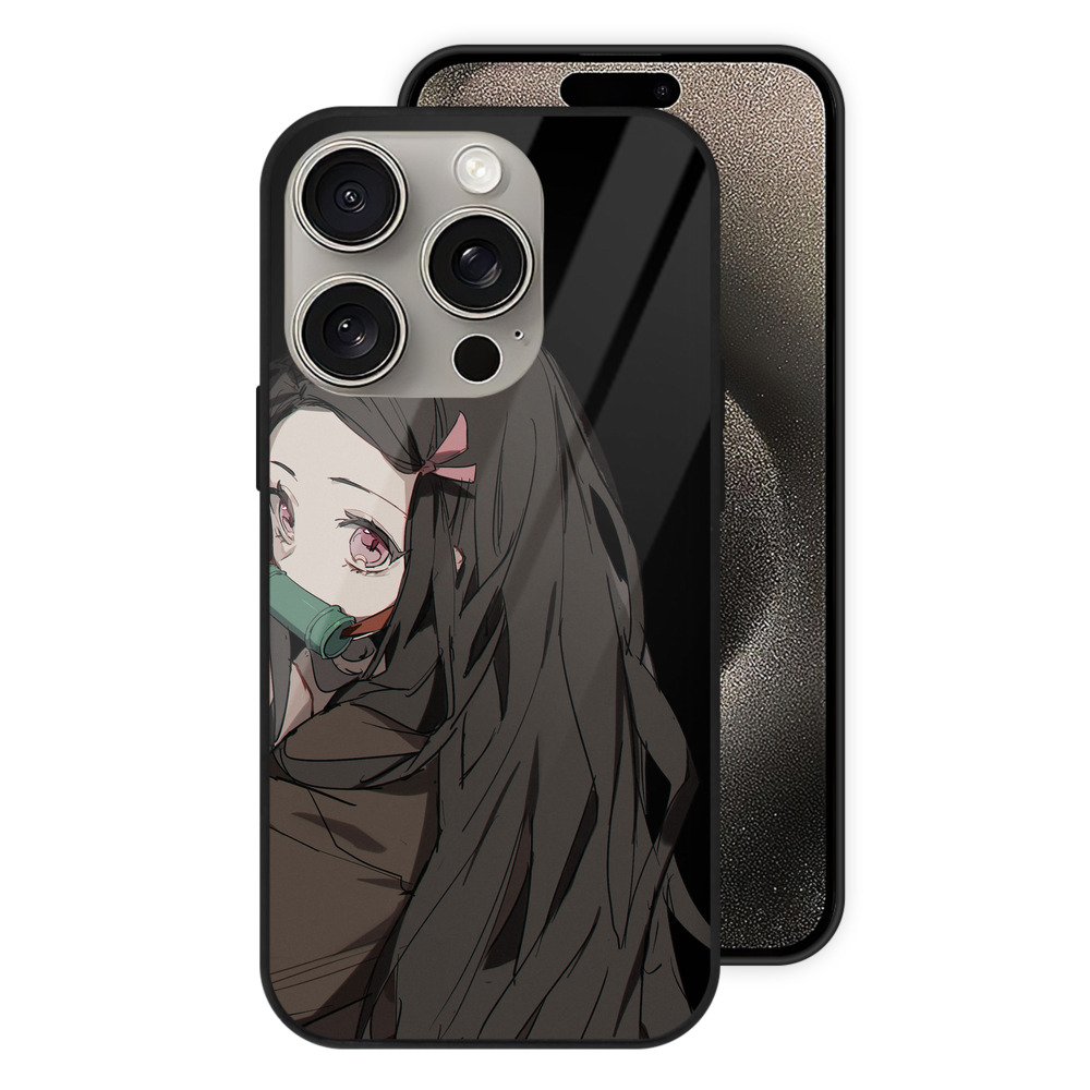 （画像用） 鬼滅の刃（きめつのやいば）竈門 禰󠄀豆子／かまど ねずこ Kamado Nezuko 【iPhone15Pro対応】スマホケース 耐衝撃＆黄変防止 背面ガラス