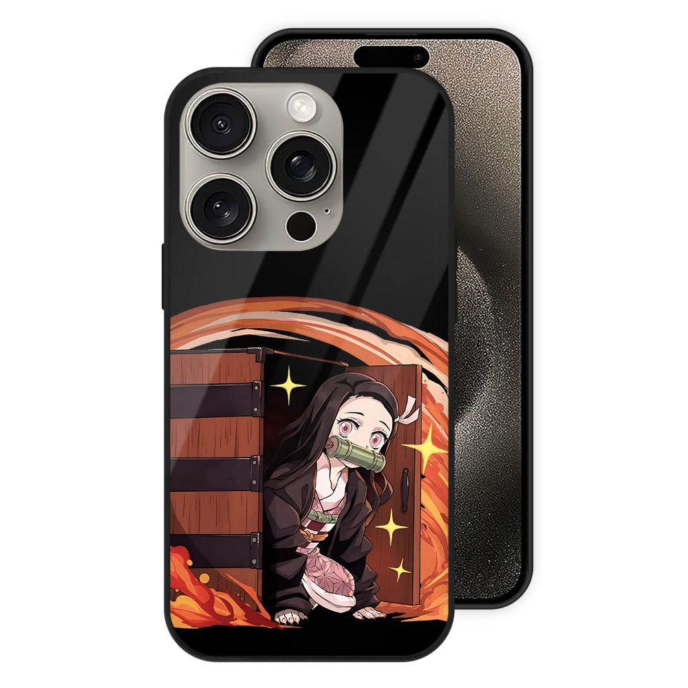 （画像用） 鬼滅の刃（きめつのやいば）竈門 禰󠄀豆子／かまど ねずこ Kamado Nezuko 【iPhone15Pro対応】スマホケース 耐衝撃＆黄変防止 背面ガラス
