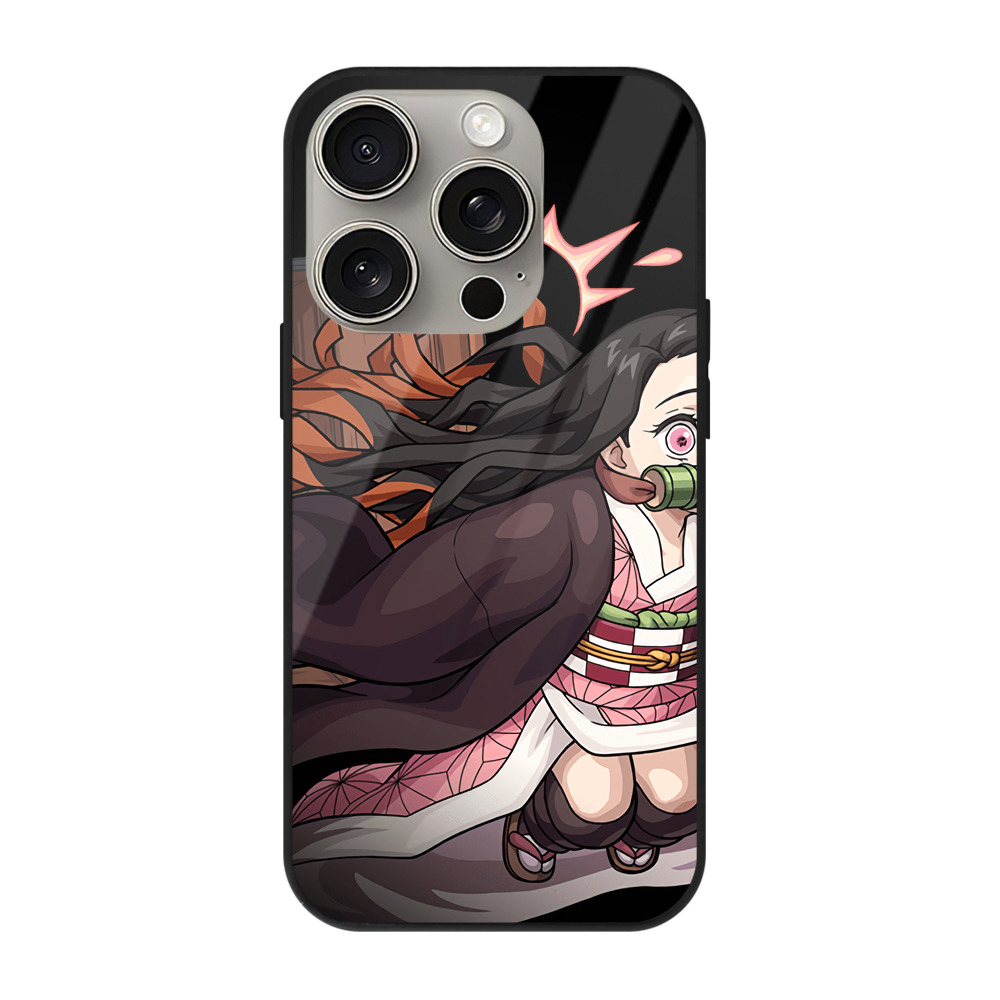 （画像用） 鬼滅の刃（きめつのやいば）竈門 禰󠄀豆子／かまど ねずこ Kamado Nezuko 【iPhone15Pro対応】スマホケース 耐衝撃＆黄変防止 背面ガラス