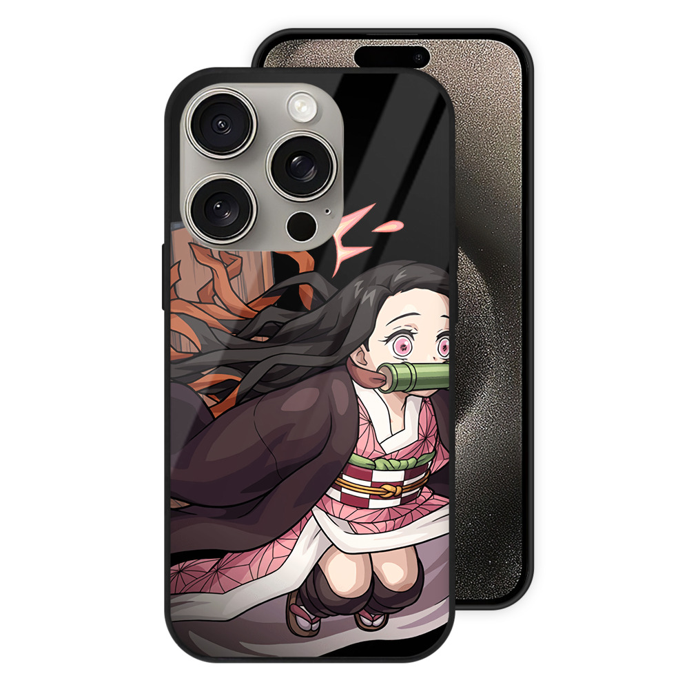 （画像用） 鬼滅の刃（きめつのやいば）竈門 禰󠄀豆子／かまど ねずこ Kamado Nezuko 【iPhone15Pro対応】スマホケース 耐衝撃＆黄変防止 背面ガラス