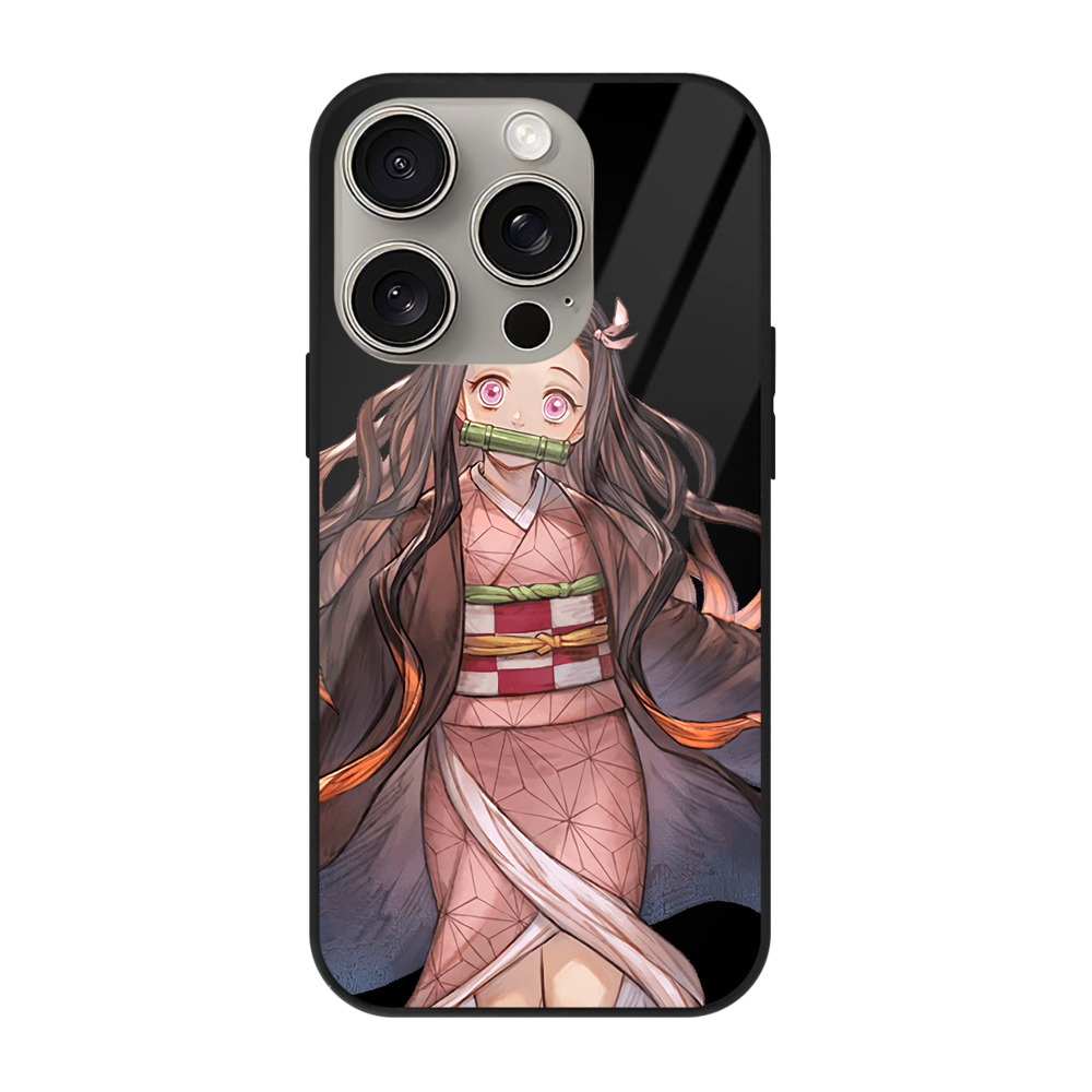（画像用） 鬼滅の刃（きめつのやいば）竈門 禰󠄀豆子／かまど ねずこ Kamado Nezuko 【iPhone15Pro対応】スマホケース 耐衝撃＆黄変防止 背面ガラス
