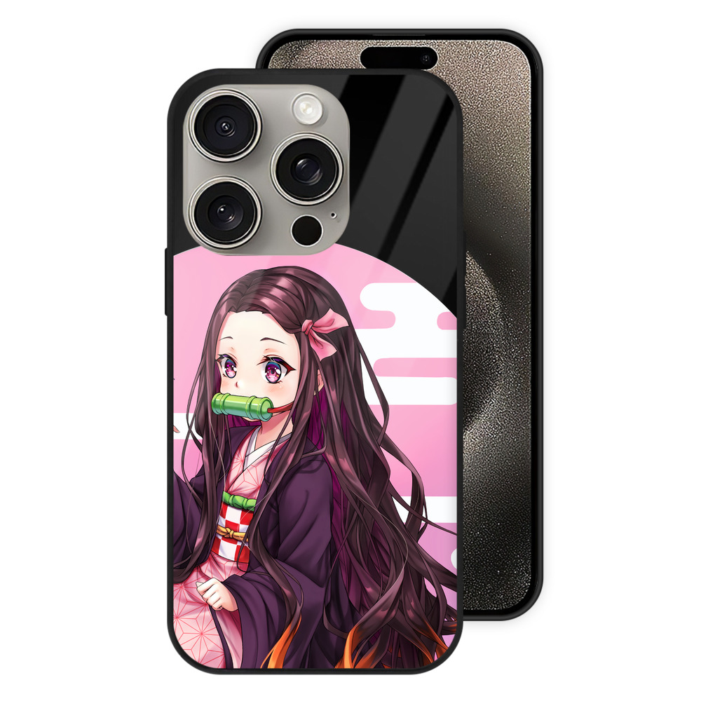 （画像用） 鬼滅の刃（きめつのやいば）竈門 禰󠄀豆子／かまど ねずこ Kamado Nezuko 【iPhone15Pro対応】スマホケース 耐衝撃＆黄変防止 背面ガラス
