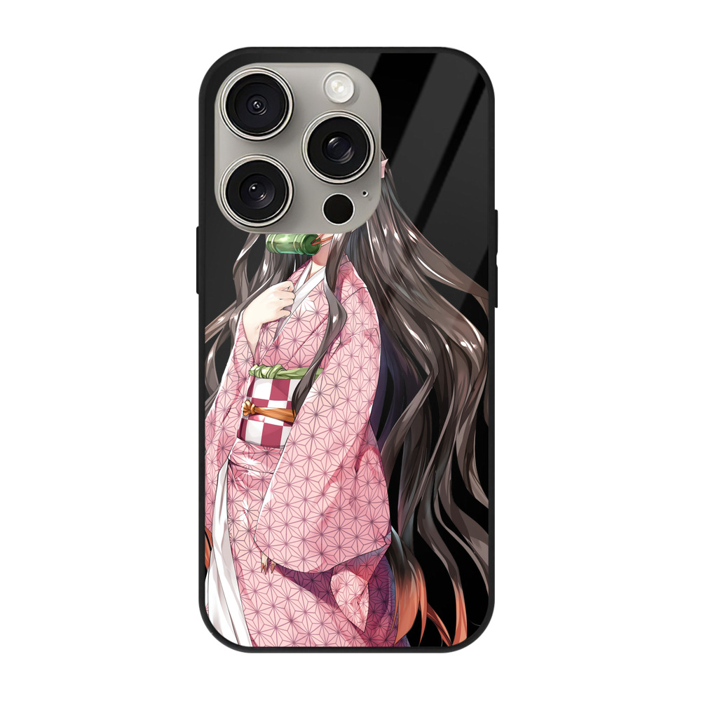 （画像用） 鬼滅の刃（きめつのやいば）竈門 禰󠄀豆子／かまど ねずこ Kamado Nezuko 【iPhone15Pro対応】スマホケース 耐衝撃＆黄変防止 背面ガラス