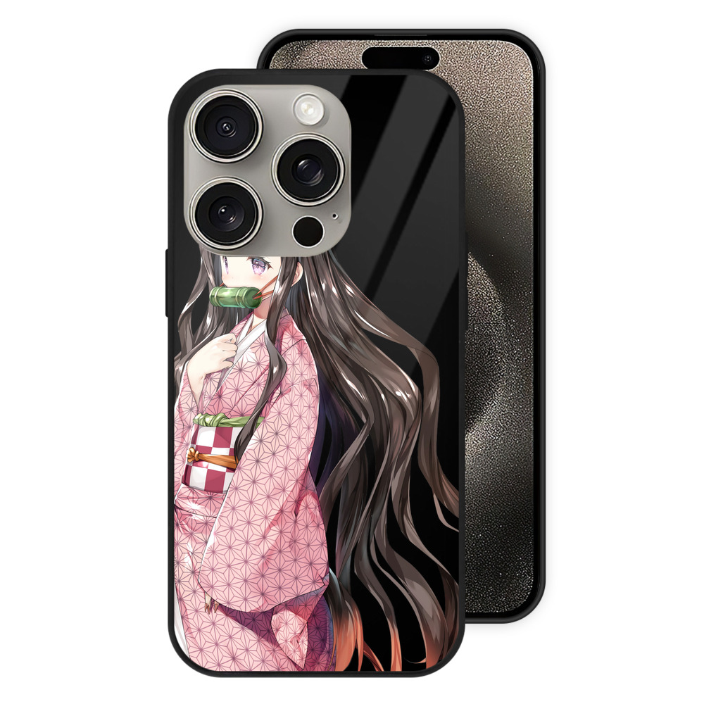 （画像用） 鬼滅の刃（きめつのやいば）竈門 禰󠄀豆子／かまど ねずこ Kamado Nezuko 【iPhone15Pro対応】スマホケース 耐衝撃＆黄変防止 背面ガラス