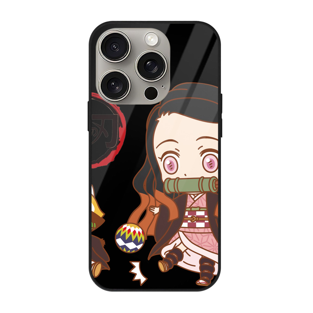 （画像用） 鬼滅の刃（きめつのやいば）竈門 禰󠄀豆子／かまど ねずこ Kamado Nezuko 【iPhone15Pro対応】スマホケース 耐衝撃＆黄変防止 背面ガラス