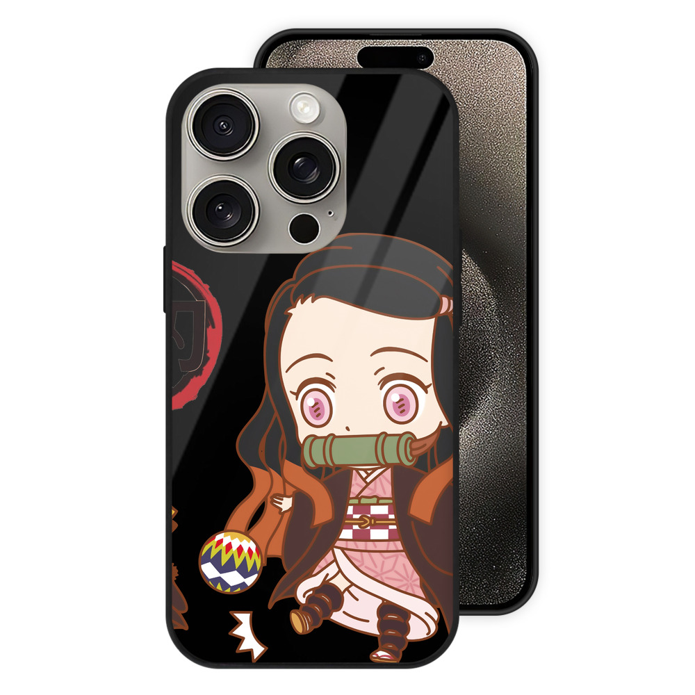 （画像用） 鬼滅の刃（きめつのやいば）竈門 禰󠄀豆子／かまど ねずこ Kamado Nezuko 【iPhone15Pro対応】スマホケース 耐衝撃＆黄変防止 背面ガラス