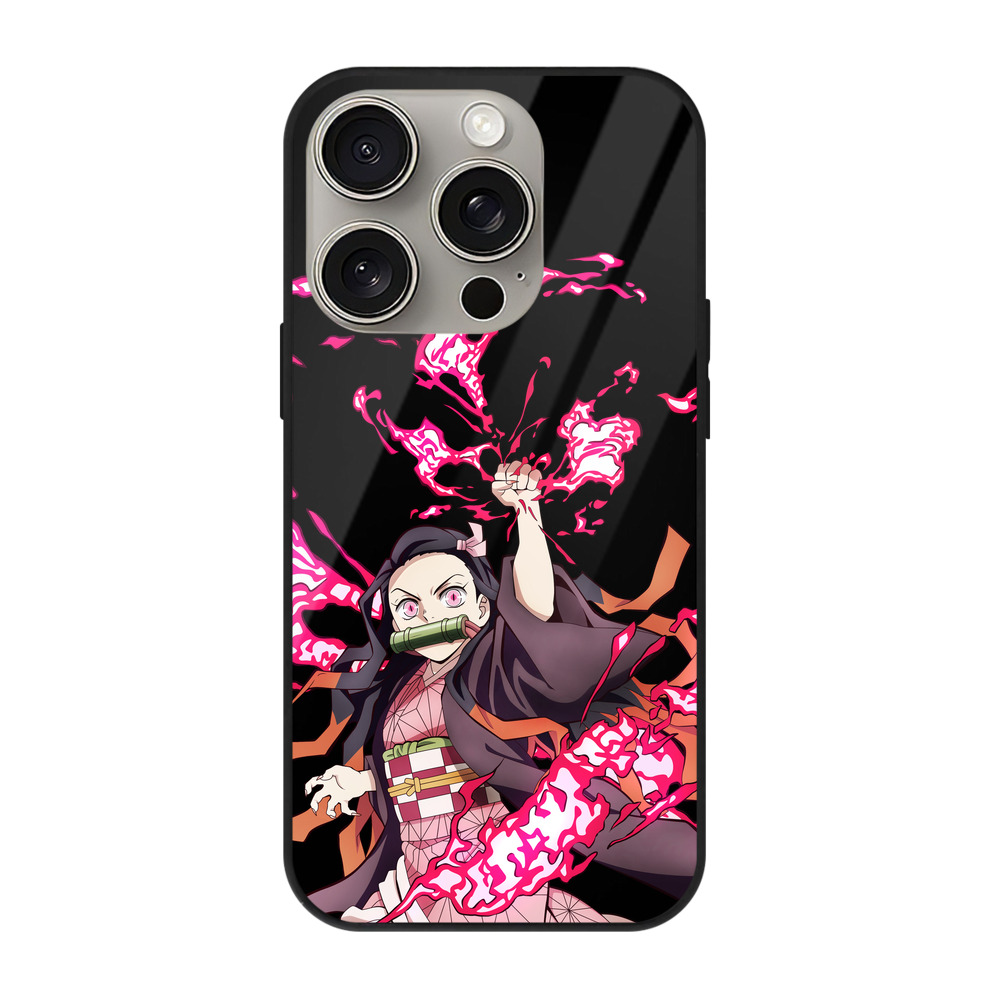 （画像用） 鬼滅の刃（きめつのやいば）竈門 禰󠄀豆子／かまど ねずこ Kamado Nezuko 【iPhone15Pro対応】スマホケース 耐衝撃＆黄変防止 背面ガラス