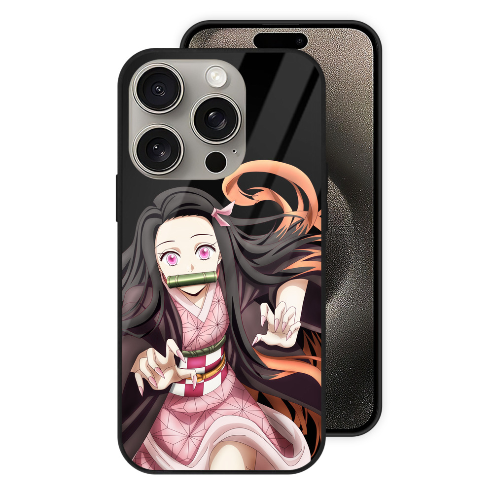 （画像用） 鬼滅の刃（きめつのやいば）竈門 禰󠄀豆子／かまど ねずこ Kamado Nezuko 【iPhone15Pro対応】スマホケース 耐衝撃＆黄変防止 背面ガラス
