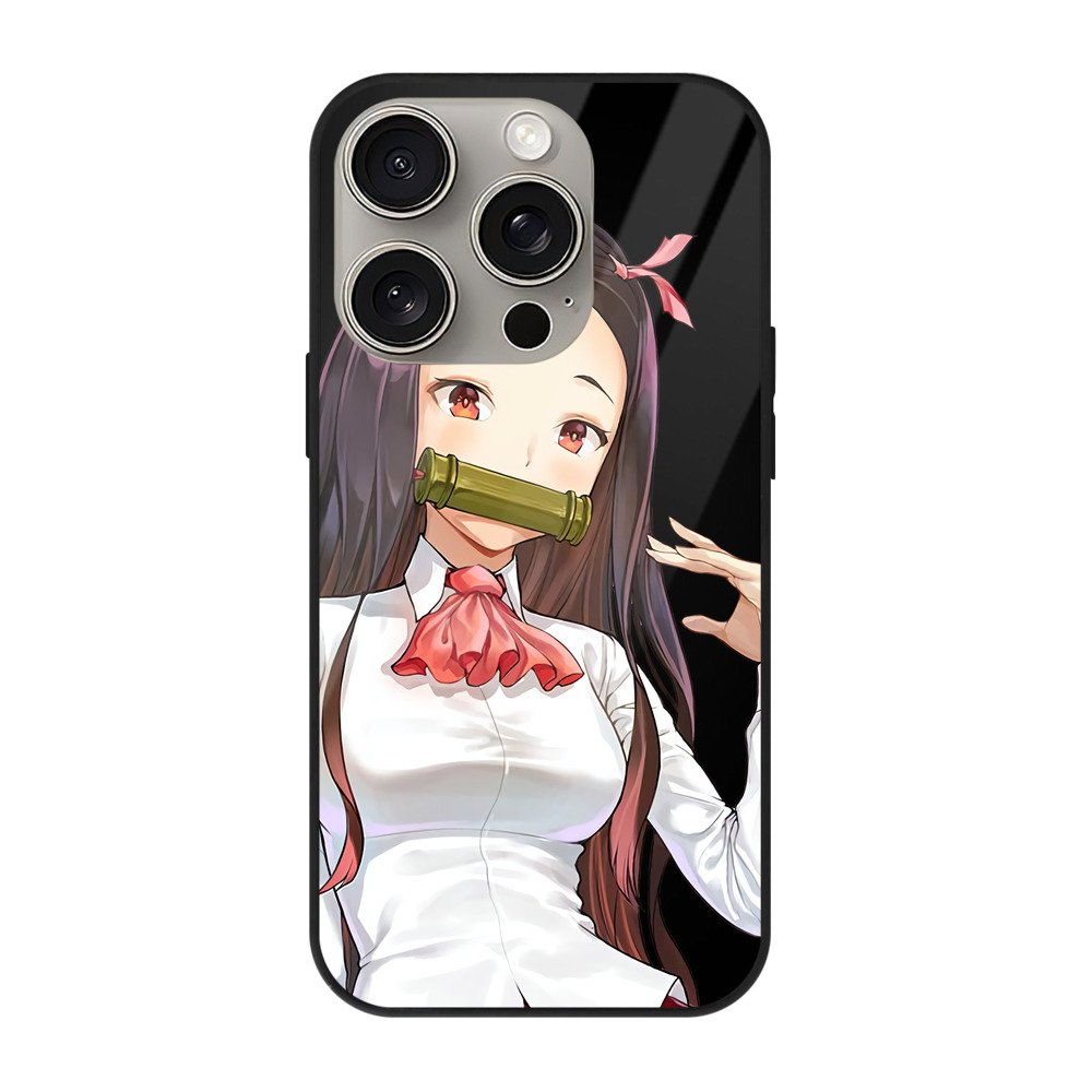 （画像用） 鬼滅の刃（きめつのやいば）竈門 禰󠄀豆子／かまど ねずこ Kamado Nezuko 【iPhone15Pro対応】スマホケース 耐衝撃＆黄変防止 背面ガラス