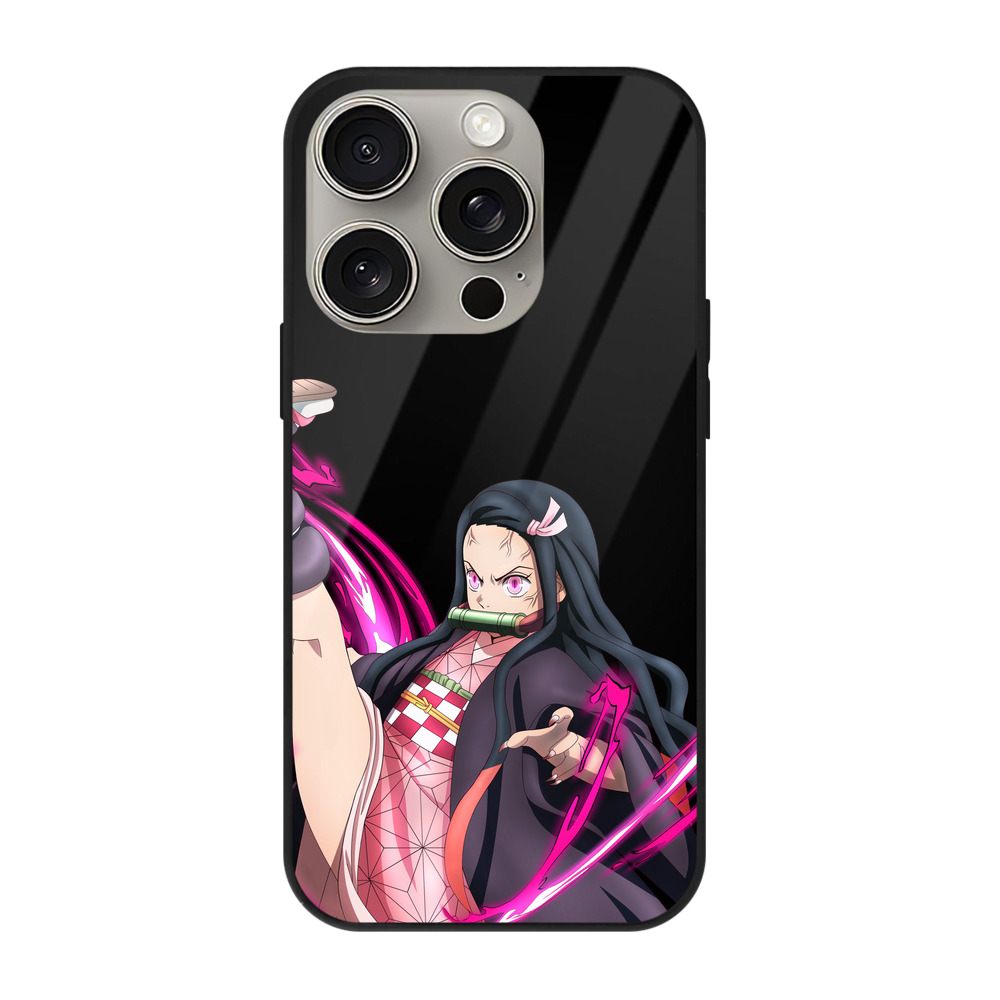 （画像用） 鬼滅の刃（きめつのやいば）竈門 禰󠄀豆子／かまど ねずこ Kamado Nezuko 【iPhone15Pro対応】スマホケース 耐衝撃＆黄変防止 背面ガラス