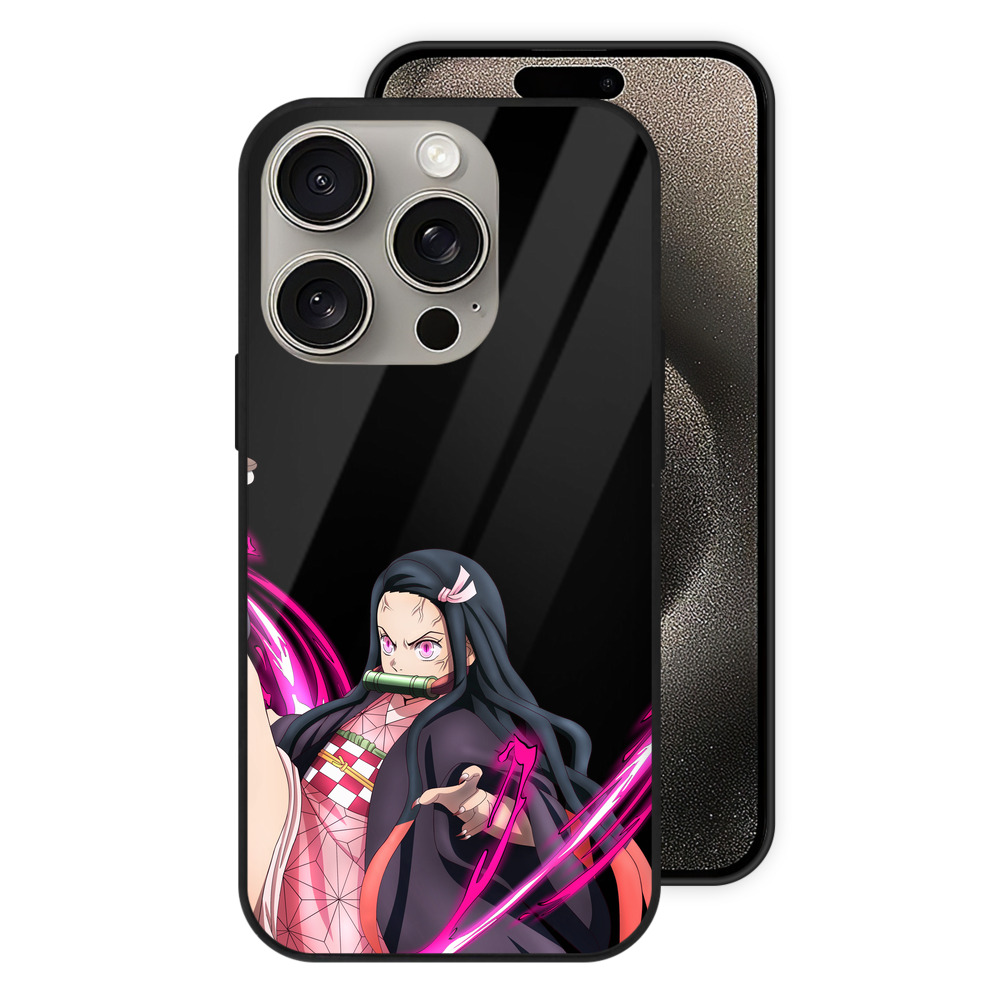 （画像用） 鬼滅の刃（きめつのやいば）竈門 禰󠄀豆子／かまど ねずこ Kamado Nezuko 【iPhone15Pro対応】スマホケース 耐衝撃＆黄変防止 背面ガラス