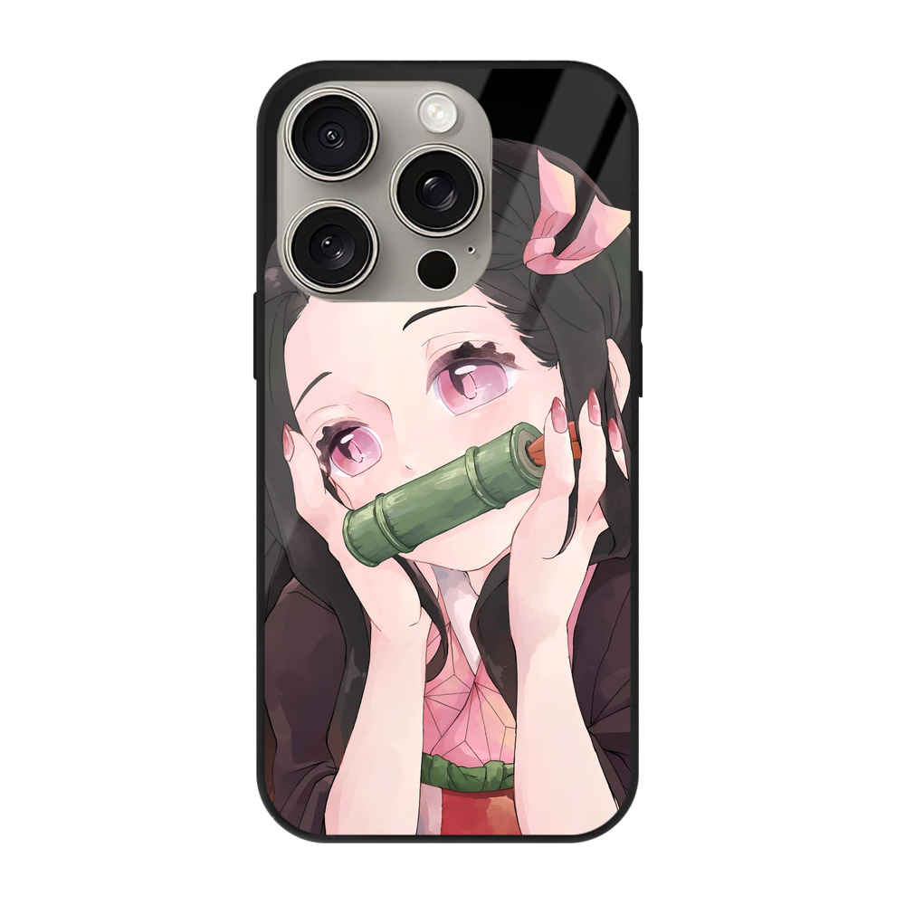 （画像用） 鬼滅の刃（きめつのやいば）竈門 禰󠄀豆子／かまど ねずこ Kamado Nezuko 【iPhone15Pro対応】スマホケース 耐衝撃＆黄変防止 背面ガラス