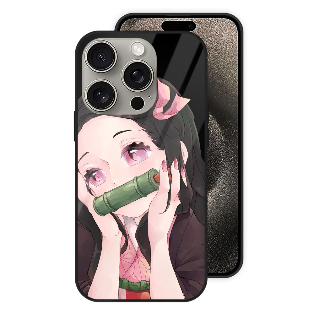 （画像用） 鬼滅の刃（きめつのやいば）竈門 禰󠄀豆子／かまど ねずこ Kamado Nezuko 【iPhone15Pro対応】スマホケース 耐衝撃＆黄変防止 背面ガラス