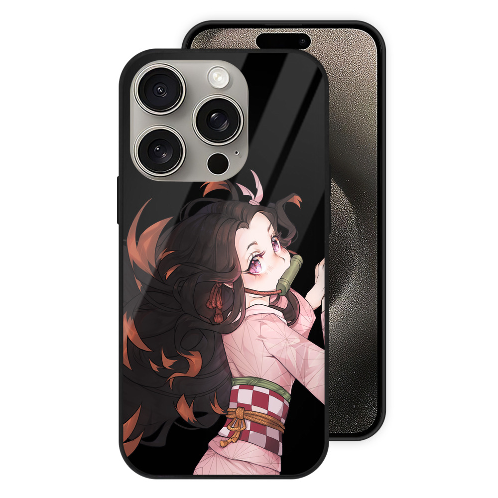 （画像用） 鬼滅の刃（きめつのやいば）竈門 禰󠄀豆子／かまど ねずこ Kamado Nezuko 【iPhone15Pro対応】スマホケース 耐衝撃＆黄変防止 背面ガラス