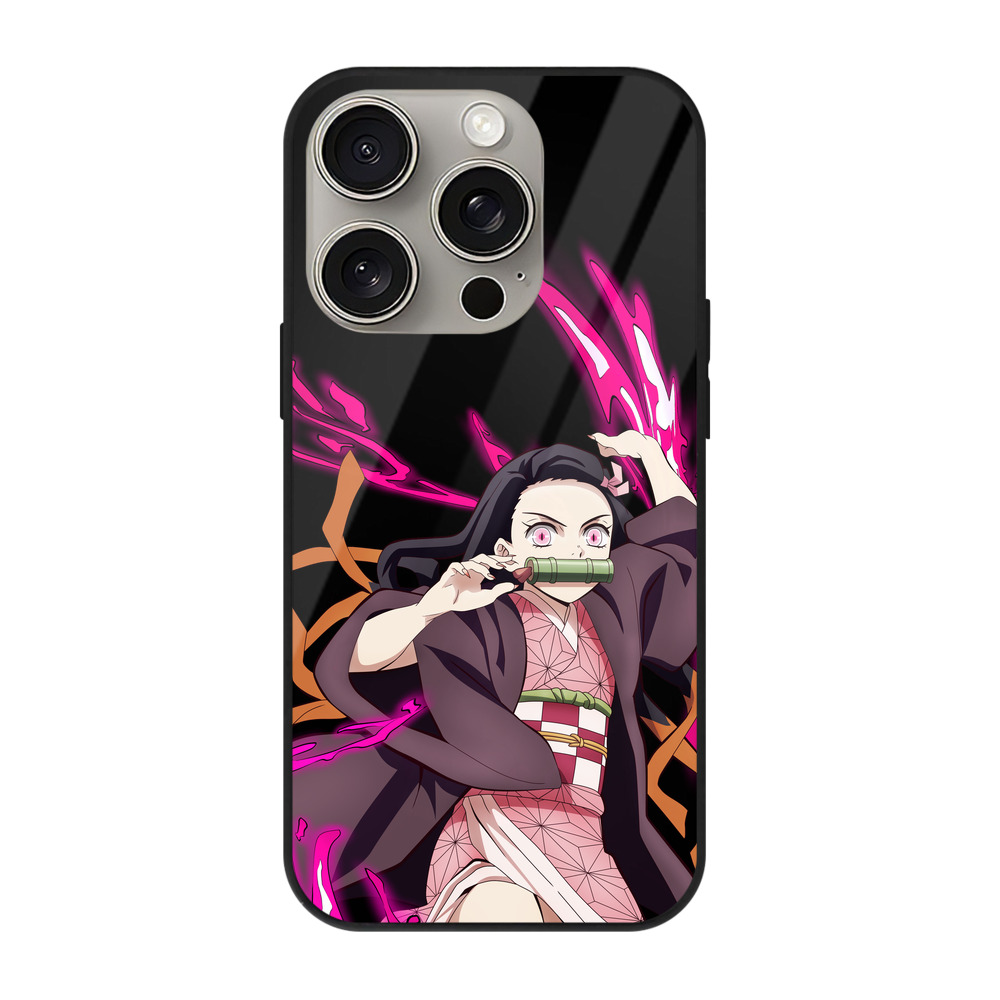 （画像用） 鬼滅の刃（きめつのやいば）竈門 禰󠄀豆子／かまど ねずこ Kamado Nezuko 【iPhone15Pro対応】スマホケース 耐衝撃＆黄変防止 背面ガラス
