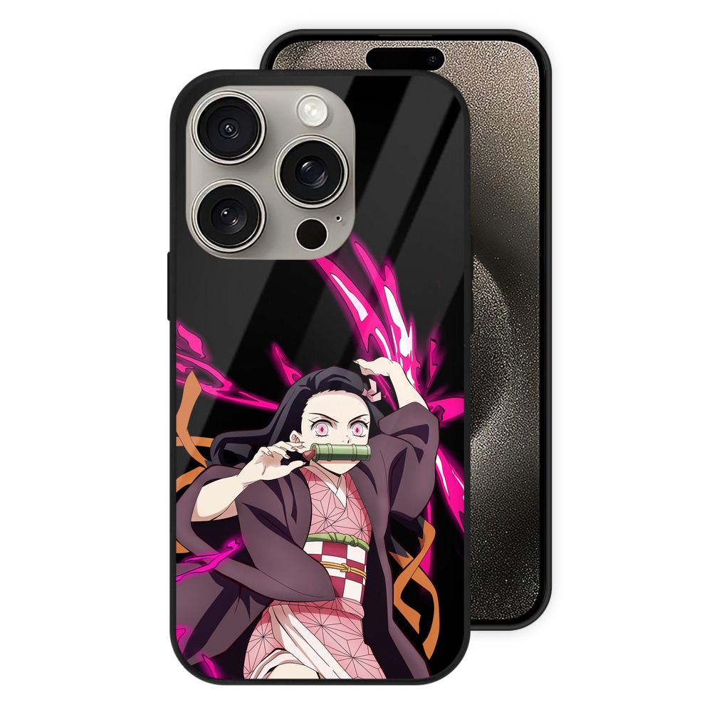 （画像用） 鬼滅の刃（きめつのやいば）竈門 禰󠄀豆子／かまど ねずこ Kamado Nezuko 【iPhone15Pro対応】スマホケース 耐衝撃＆黄変防止 背面ガラス